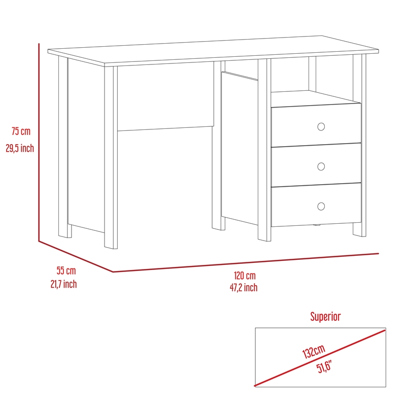 FM FURNITURE Jacksonville 3 Drawers Computer Desk Engineered Wood Gray