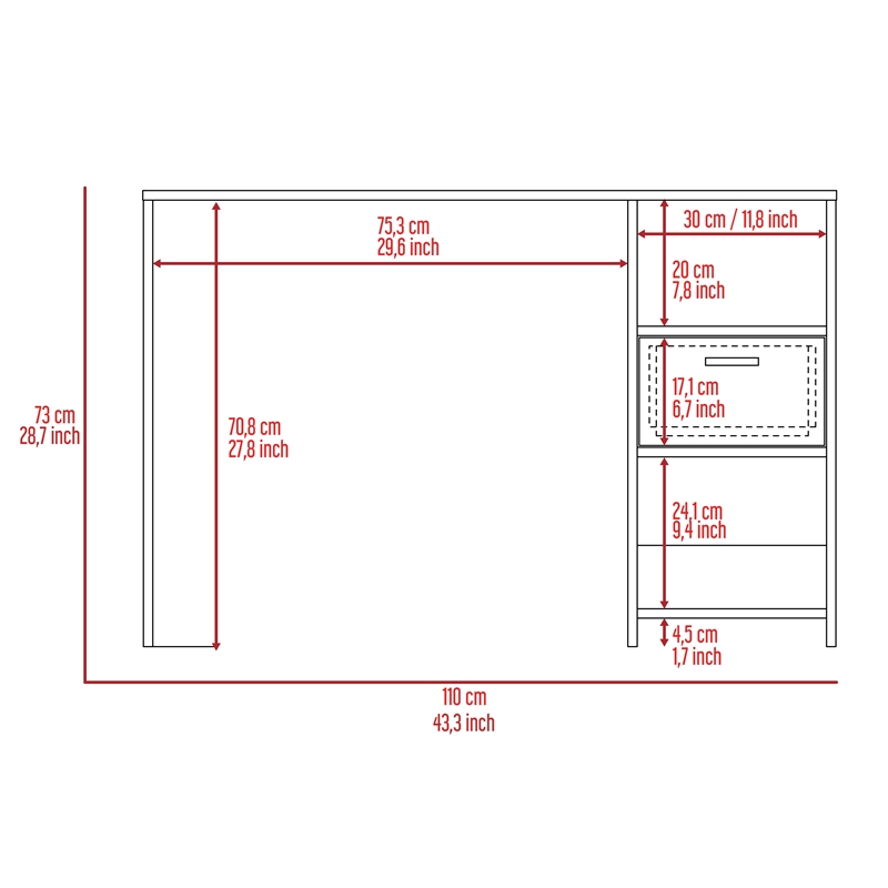 FM FURNITURE Arlington Computer Desk with two shelves Engineered Wood Gray