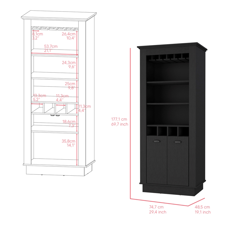 FM FURNITURE Hampton Bar Cabinet 2 Doors Engineered Wood Black