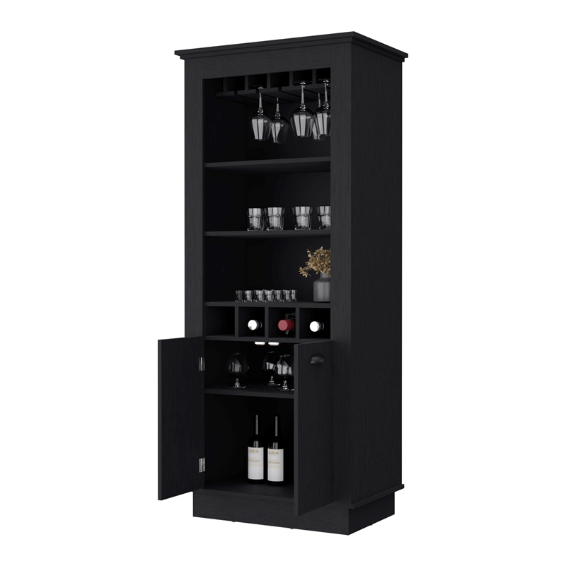 FM FURNITURE Hampton Bar Cabinet 2 Doors Engineered Wood Black