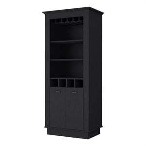 FM FURNITURE Hampton Bar Cabinet 2 Doors Engineered Wood Black