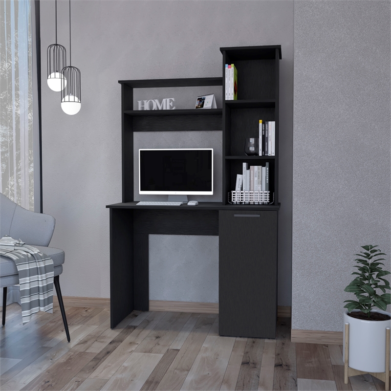 FM FURNITURE Rumford Computer Desk with Three Shelves Engineered Wood Black