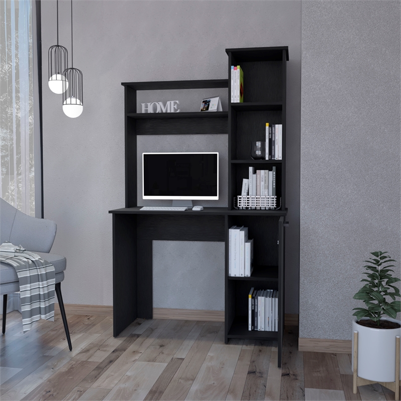 FM FURNITURE Rumford Computer Desk with Three Shelves Engineered Wood Black