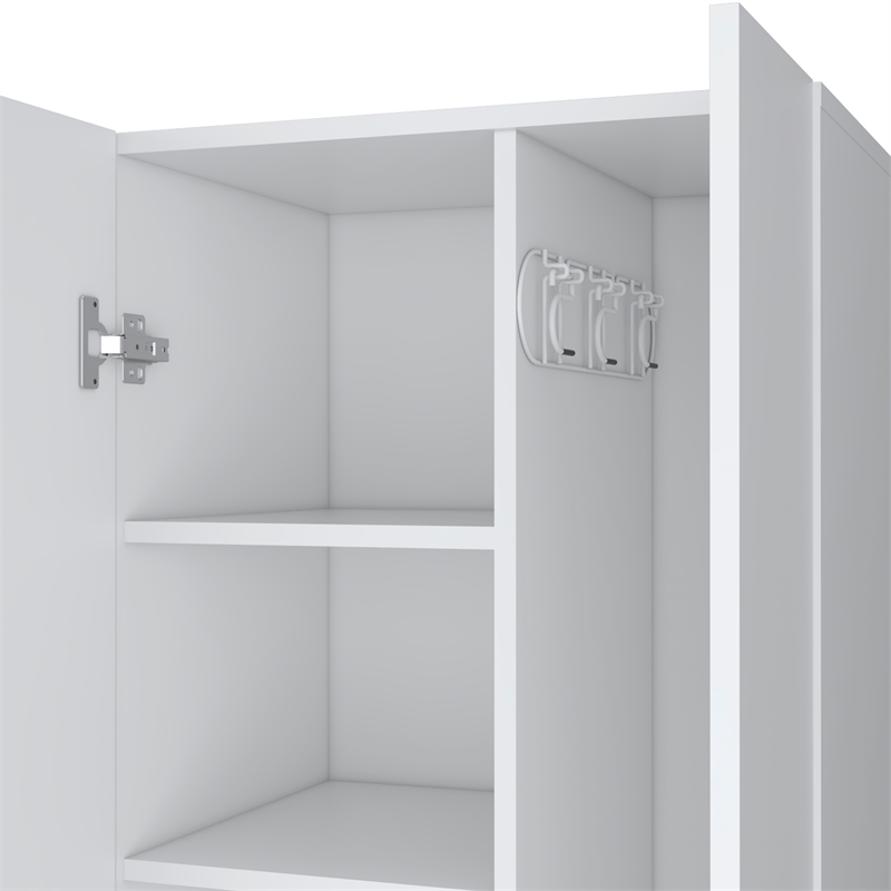FM FURNITURE Aiken Broom Cabinet with Five Shelves Engineered Wood White