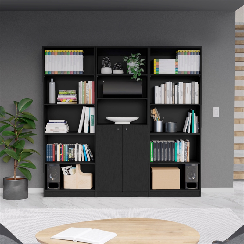 FM FURNITURE Bayard 3 Piece Living Room Set Black Engineered Wood
