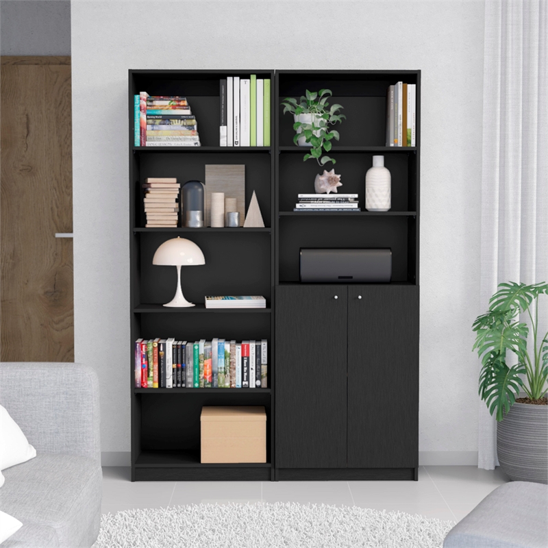 FM FURNITURE Reid 2 Piece Living Room Set Black Engineered Wood