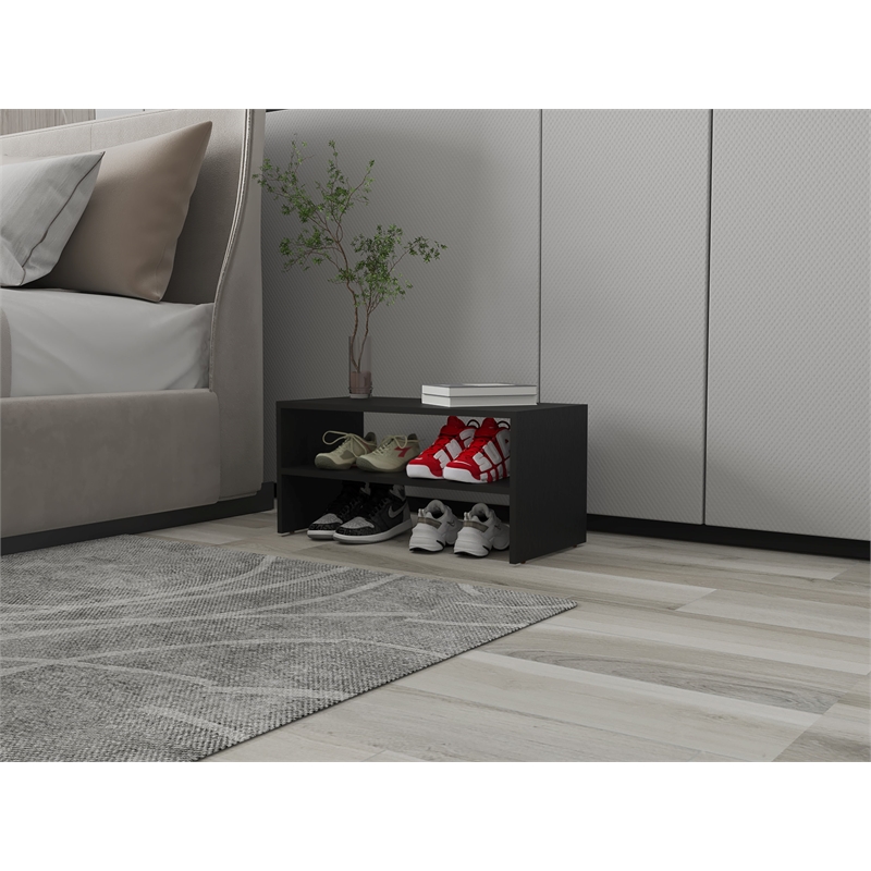 FM FURNITURE Norris shoe rack in melamine with 2 shelve Black