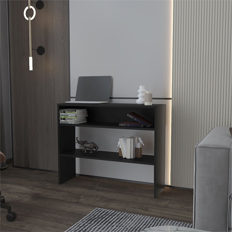 FM FURNITURE Vail Console Table With Open Storage Black Engineered Wood