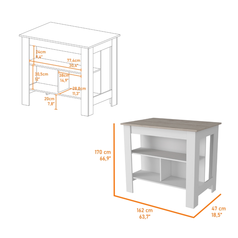 FM FURNITURE Brooklyn Kitchen Island with Open Storage Engineered Wood White