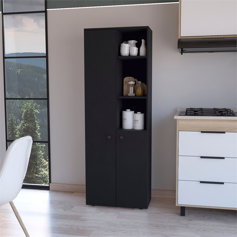 FM FURNITURE Nolic Multistotage with shelves and 2 doors Black Engineered Wood
