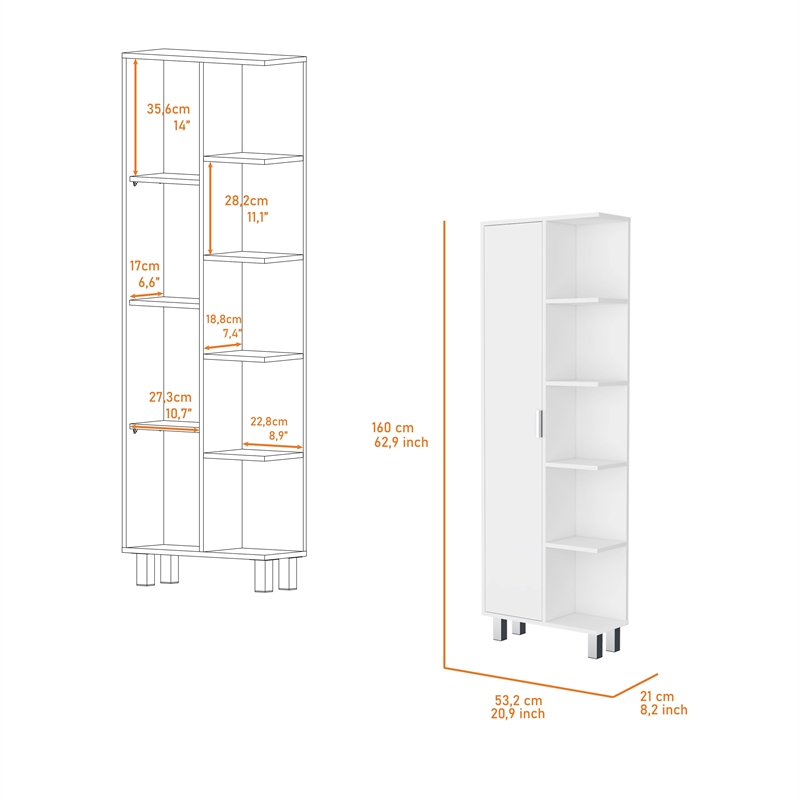 FM FURNITURE Randall Linen Cabinet with 1 door and shelves White Engineered Wood