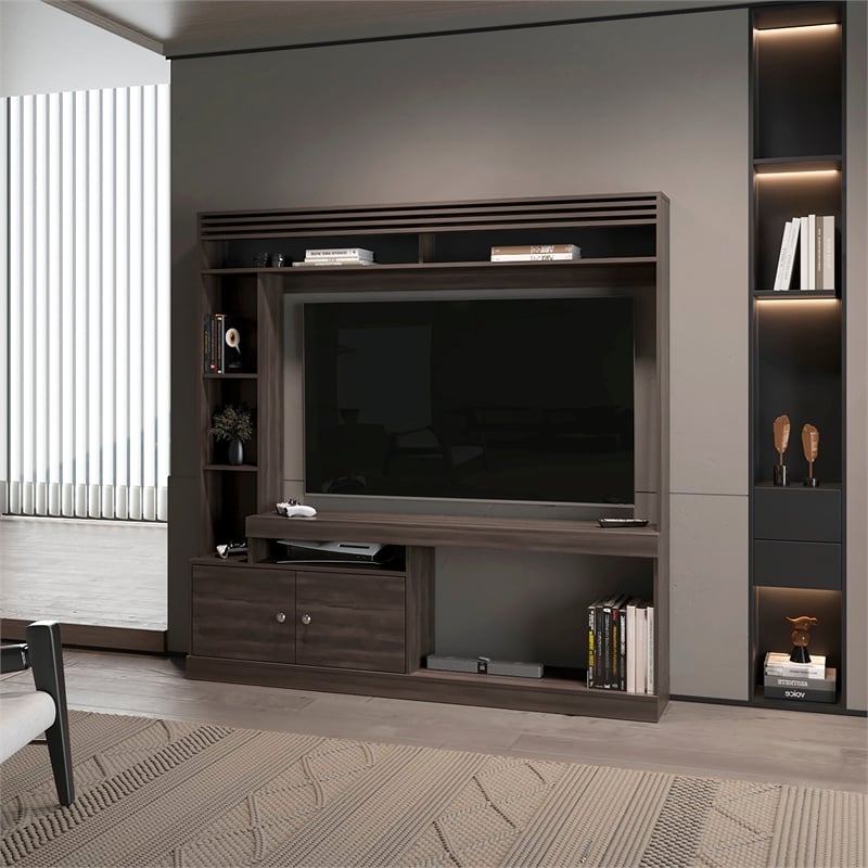FM FURNITURE Rock House Entertainment Center Engineered Wood Stained Walnut