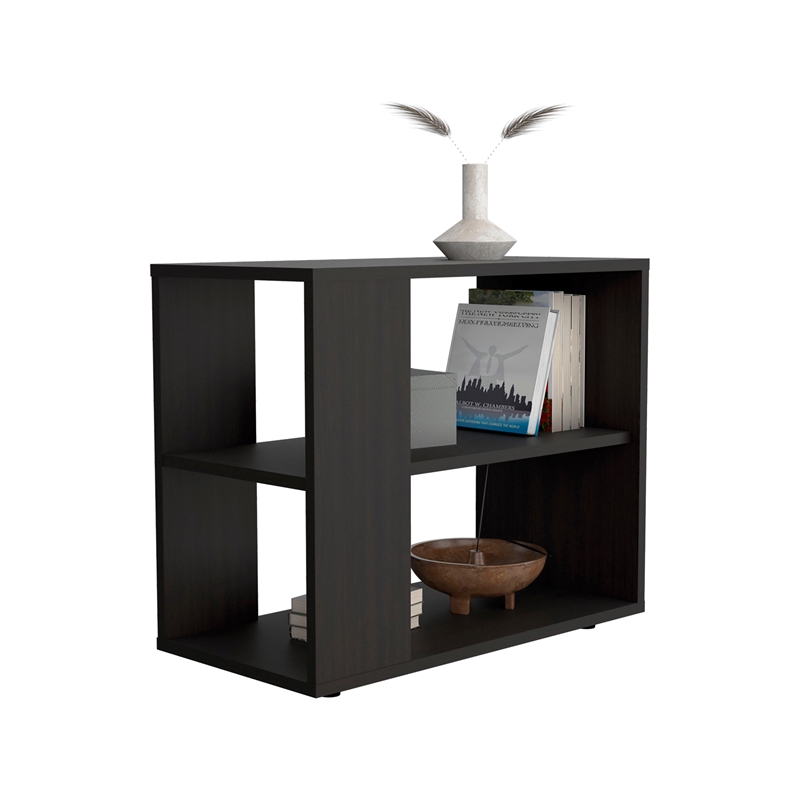 FM FURNITURE Rio Verde Side Table Open Storage Engineered Wood Black