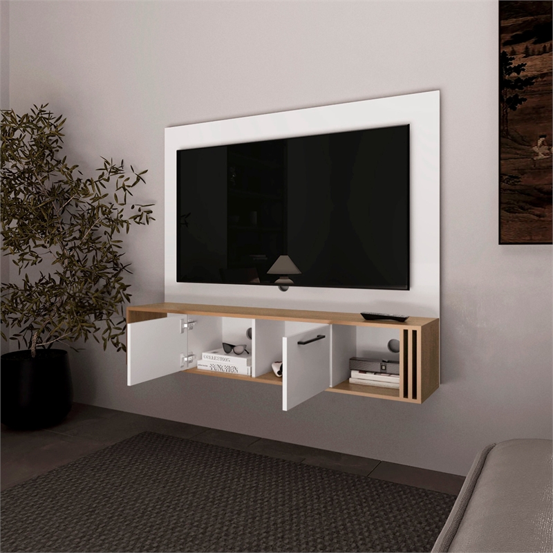 FM FURNITURE Lesslie Entertainment Center Engineered Wood Beige