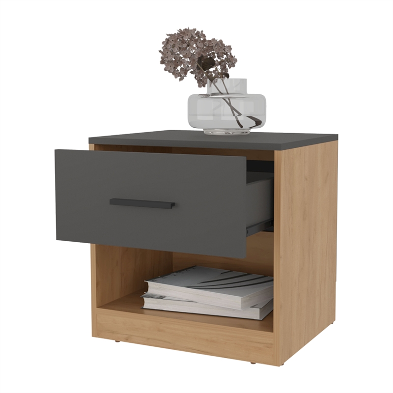 FM FURNITURE Solomon Nightstand with a Drawer Natural Oak and Matt Grey