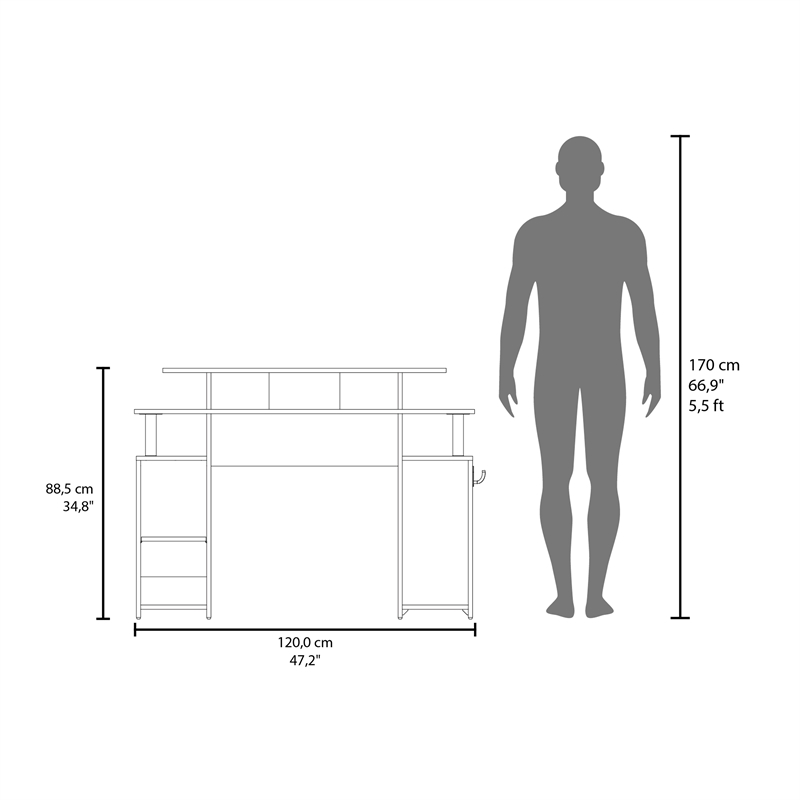 FM FURNITURE Lol Minimalist Gaming Desk with Elevated Monitor Shelf Blue Accents