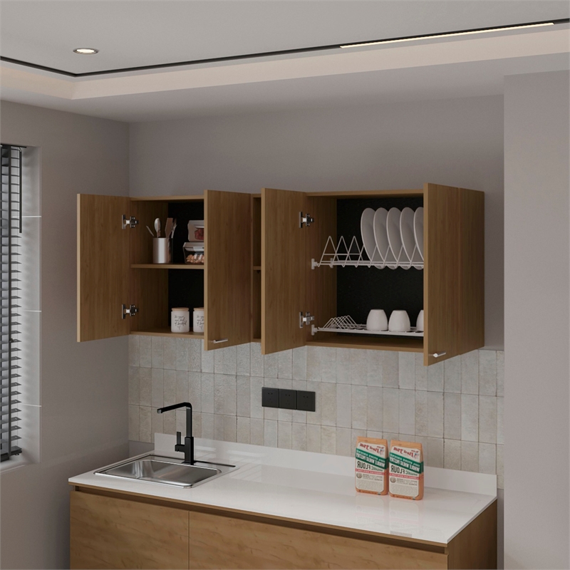FM FURNITURE Luray Wall Cabinet Four Doors Engineered Wood Natural Oak