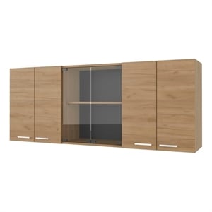 FM FURNITURE Lydia Wall Cabinet with Four Doors Natural Oak Engineered Wood