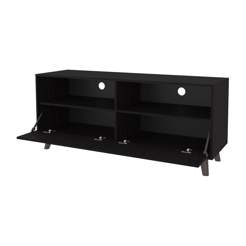 FM FURNITURE Black City Tv Stand 60 with Open Storage and 1 Door Wengue