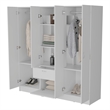 FM FURNITURE Olin 4-Door Wardrobe with Shelves and Drawer Engineered Wood White
