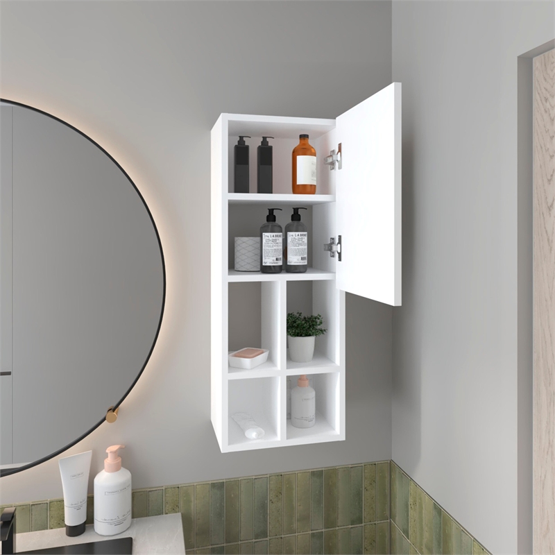FM FURNITURE Two Wall-Mounted Bathroom Cabinet with Open an Closed Storage White