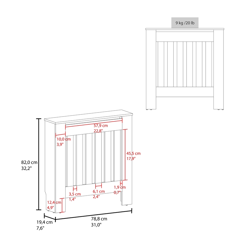 FM FURNITURE Rio Radiator Cover with Storage Space Saving Design White