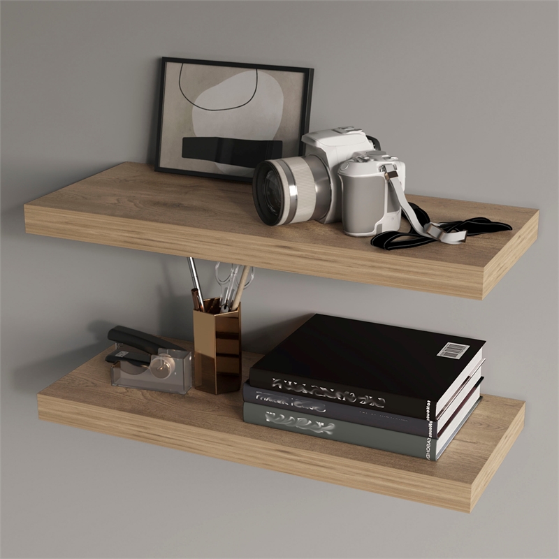 FM Furniture Iva Engineered Wood Floating Shelf in melamine x2 Macadamia