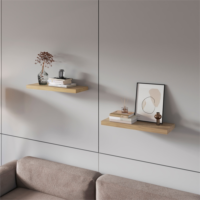 FM Furniture Iva Engineered Wood Floating Shelf in melamine x2 Macadamia