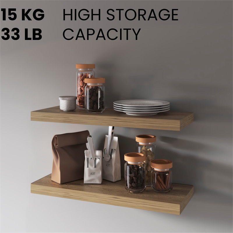 FM Furniture Iva Engineered Wood Floating Shelf in melamine x2 Macadamia
