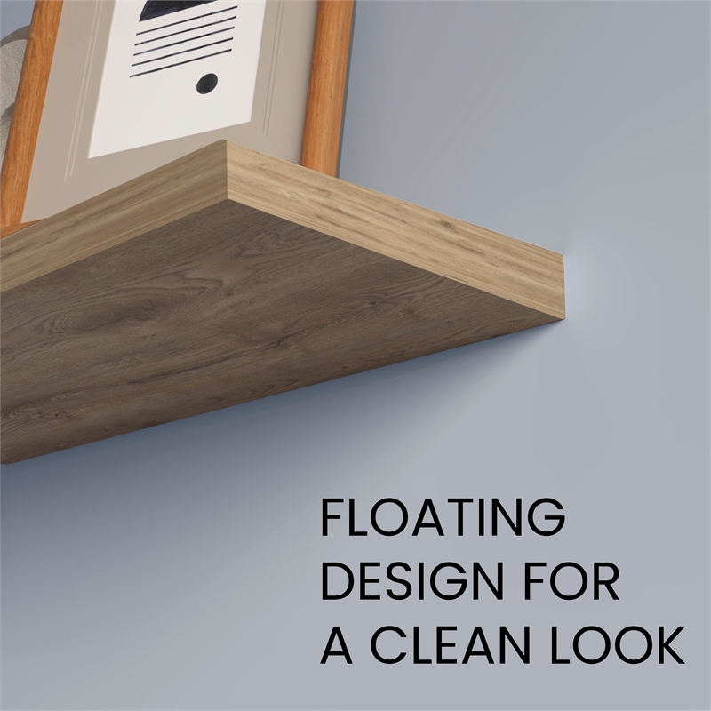 FM Furniture Iva Engineered Wood Floating Shelf in melamine x2 Macadamia