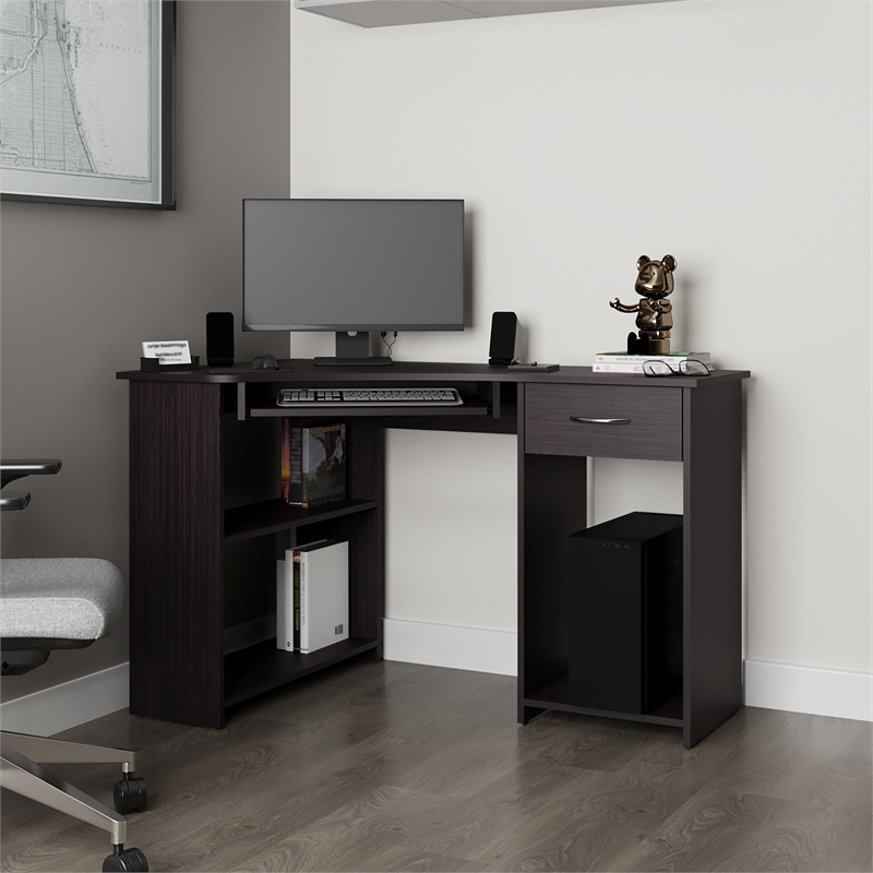EKKO Corner Computer Desk L-Shaped Home Office Desk with CPU Space Wenge