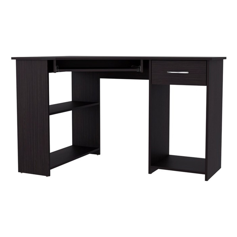 EKKO Corner Computer Desk L-Shaped Home Office Desk with CPU Space Wenge