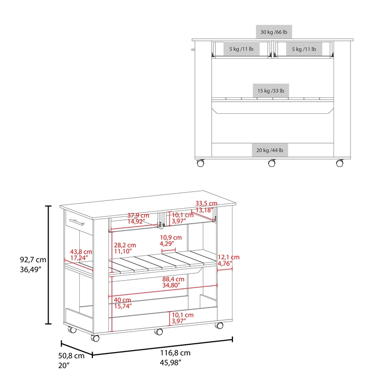 FM FURNITURE Kitchen Island with Open Storage White Engineered Wood