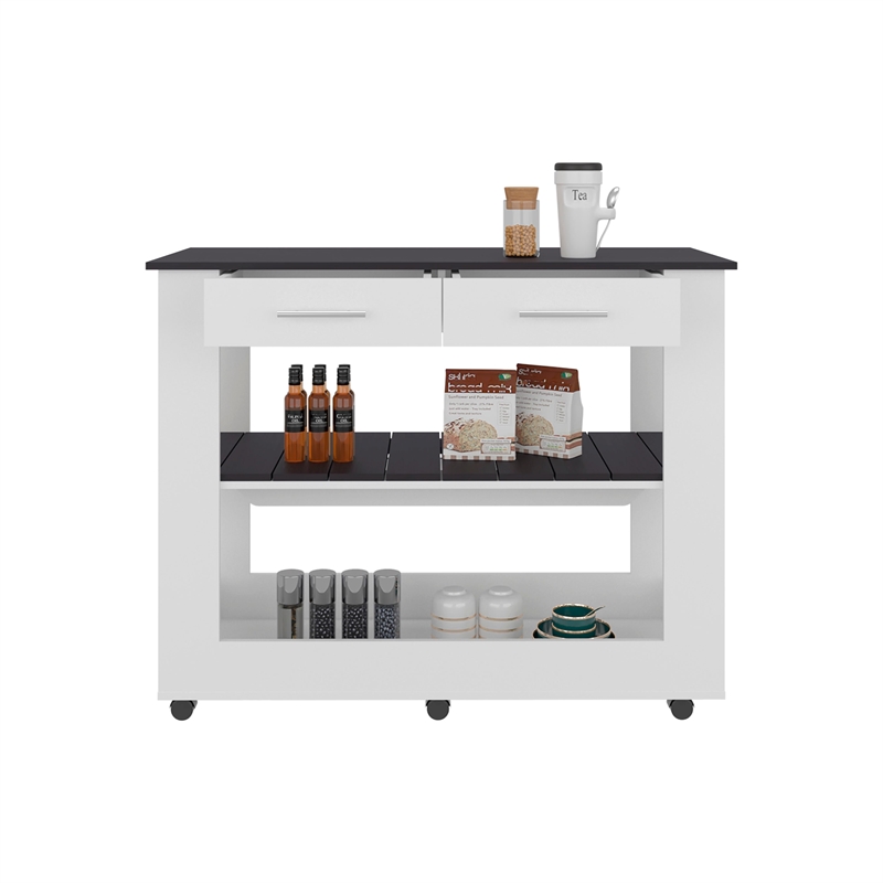 FM FURNITURE Kitchen Island with Open Storage White Engineered Wood