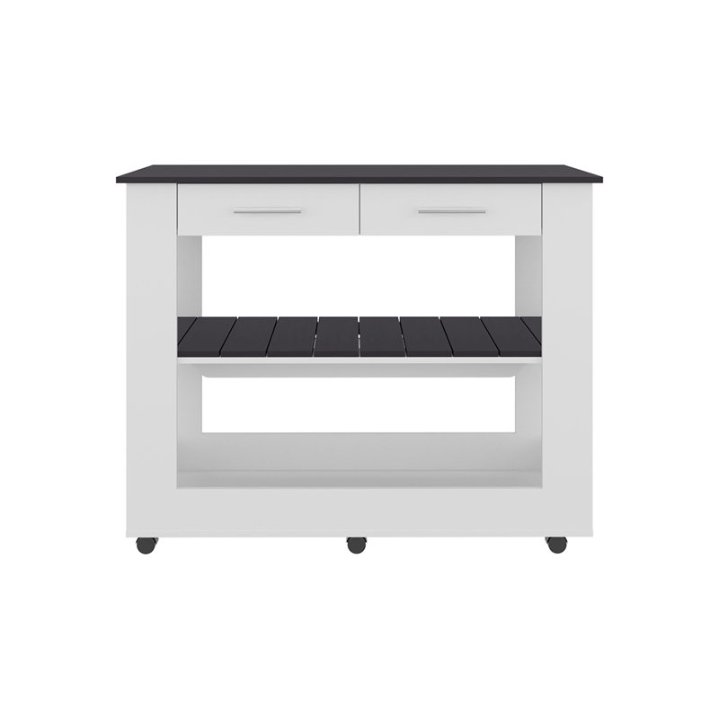 FM FURNITURE Kitchen Island with Open Storage White Engineered Wood