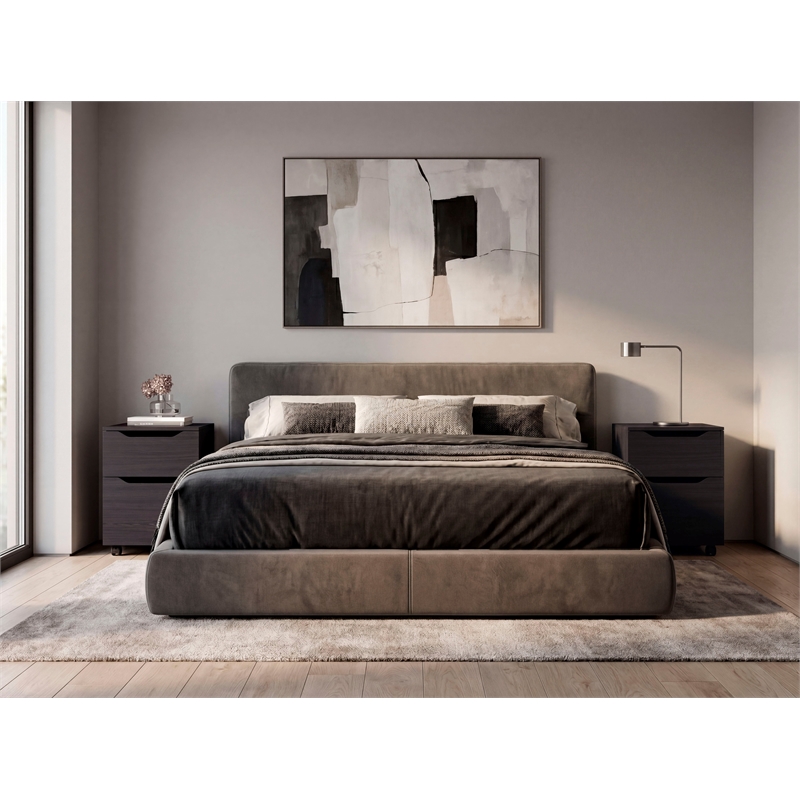Ocala Set of 2 Nightstands Modern Bed Set with Storage Drawer & Shelf Wenge