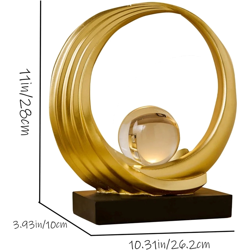 Modern Abstract Golden Resin Circle Crystal Ball Sculpture Elegant Decor