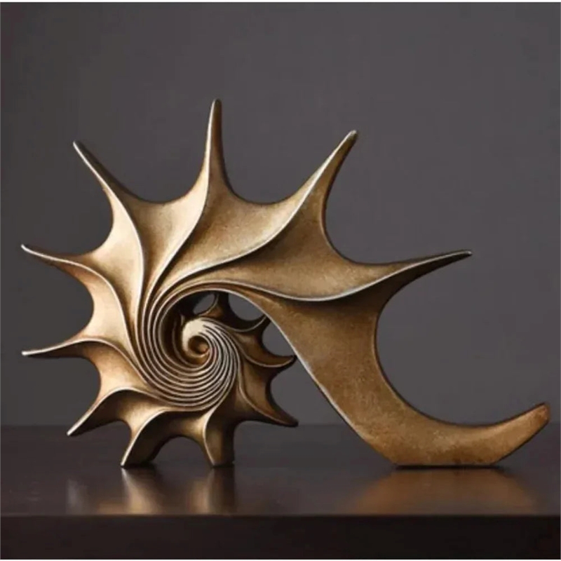 House of Avana  Gold Resin Hand-Carved Conch Shell Sculpture Elegant Decor