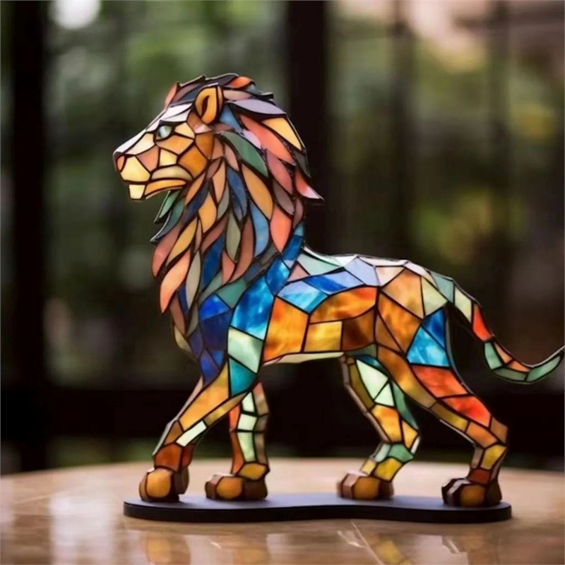House of Avana Handcrafted Vibrant Multi-Color Mosaic Metal Lion Statue