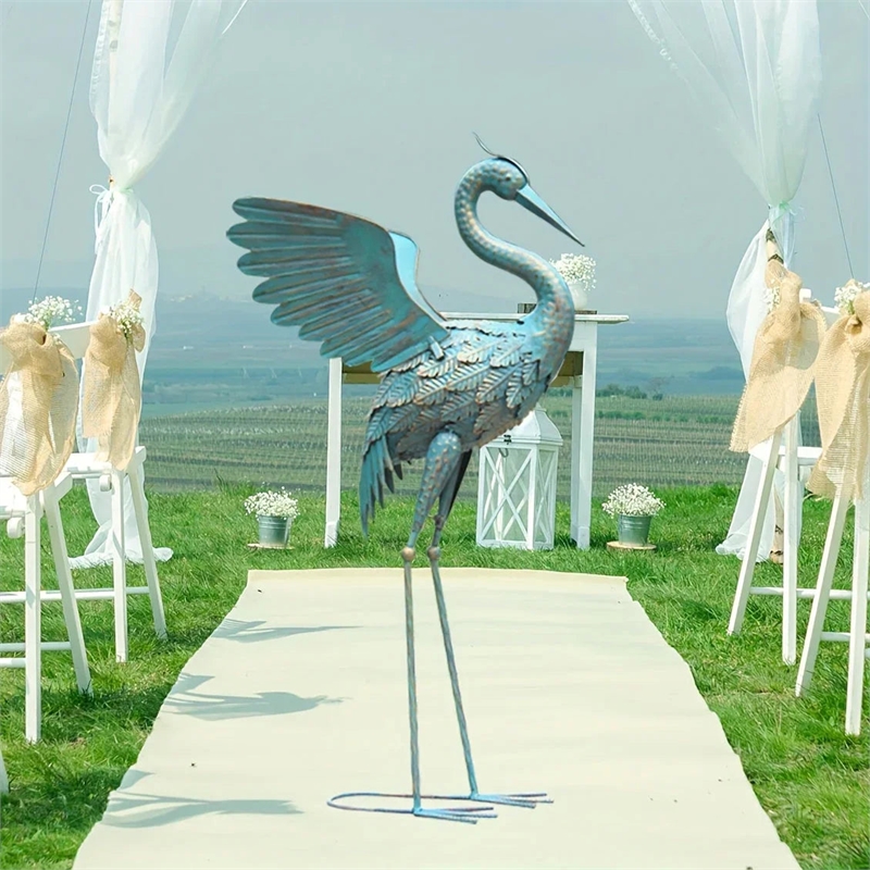 House of Avana Blue Metal Crane  Garden Sculpture  Elegant Decor
