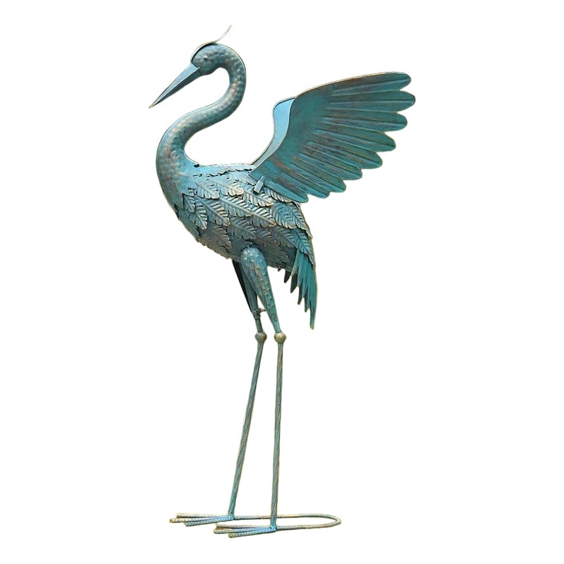 House of Avana Blue Metal Crane  Garden Sculpture  Elegant Decor