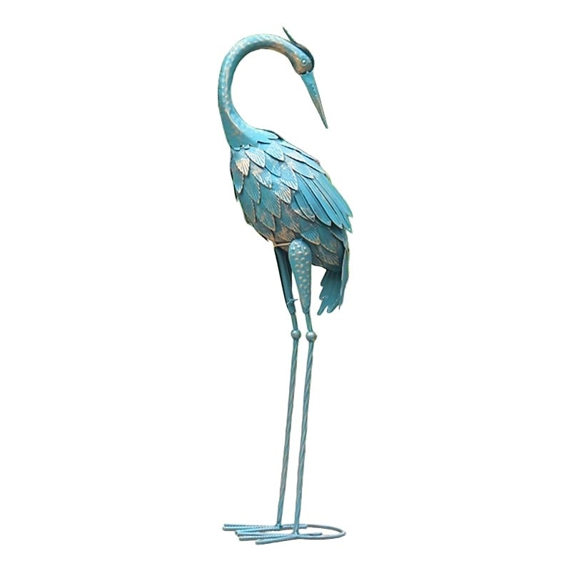 House of Avana Blue Metal Flamingo Statue Elegant Garden Decor Accent