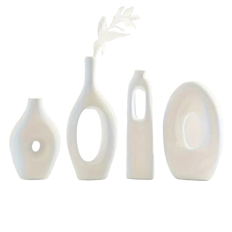 House of Avana White Ceramic 4 pcs White Ceramic Vases Elegant Decor