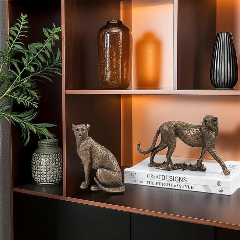 House of Avana Vintage Bronze Resin Cheetah Figurine for Home Decor