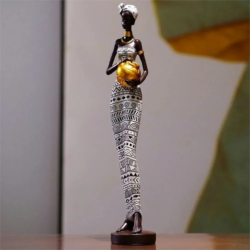 House of Avana African Black and White Resin Tribal Female Handcrafted Figurines