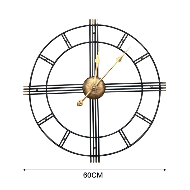 House of Avana Extra Large Metal Black Skeleton Roman Wall Clock