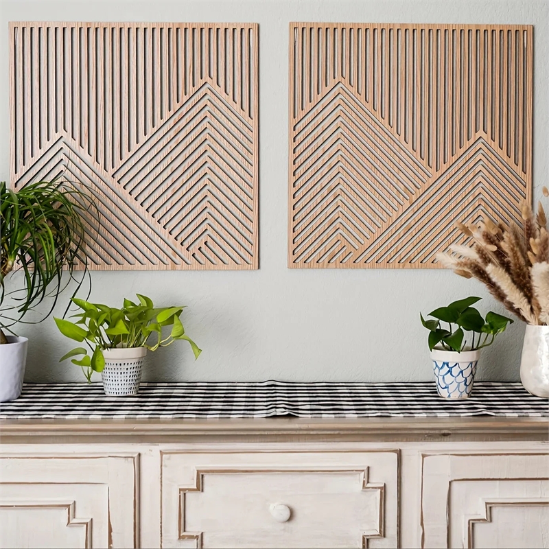 House of Avana 2 pieces Mountain Wood Brown Wall Art Decor