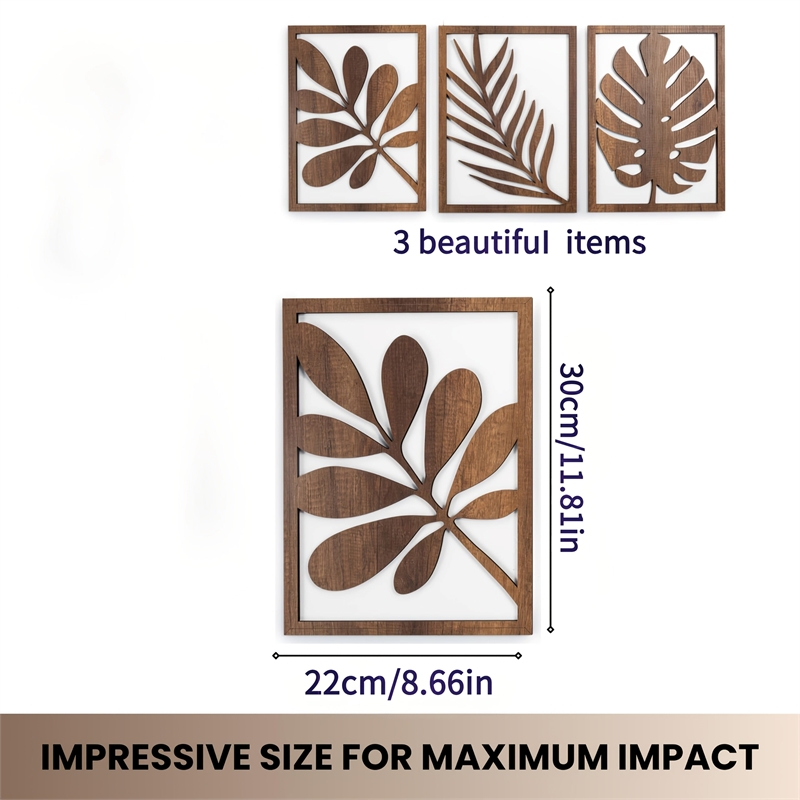House of Avana Wooden Leaf Wall Art 2D Brown Flat Wall Sculpture Decor