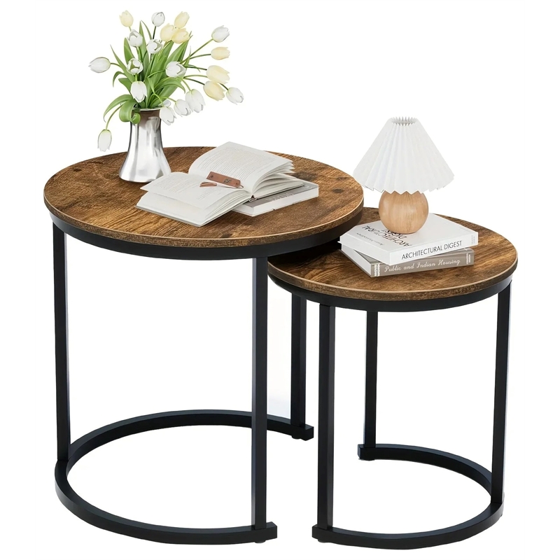 House Of Avana Round Coffee Table with Wood Grain Top