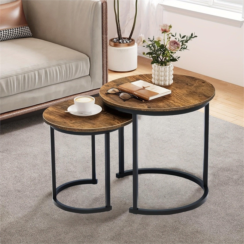 House Of Avana Round Coffee Table with Wood Grain Top
